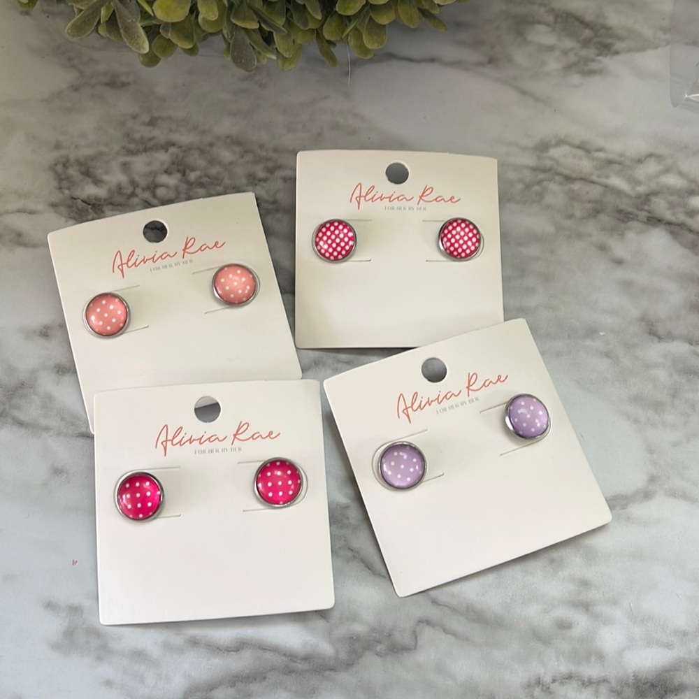Alivia Rae Polka Dot Earrings Set - Pink and Purple